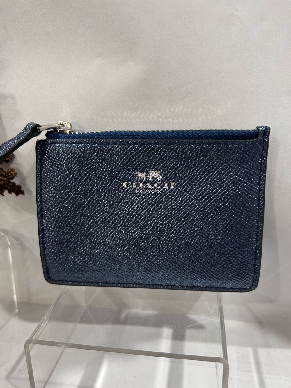Coach Navy Leather Zip Wristlet Card Case
